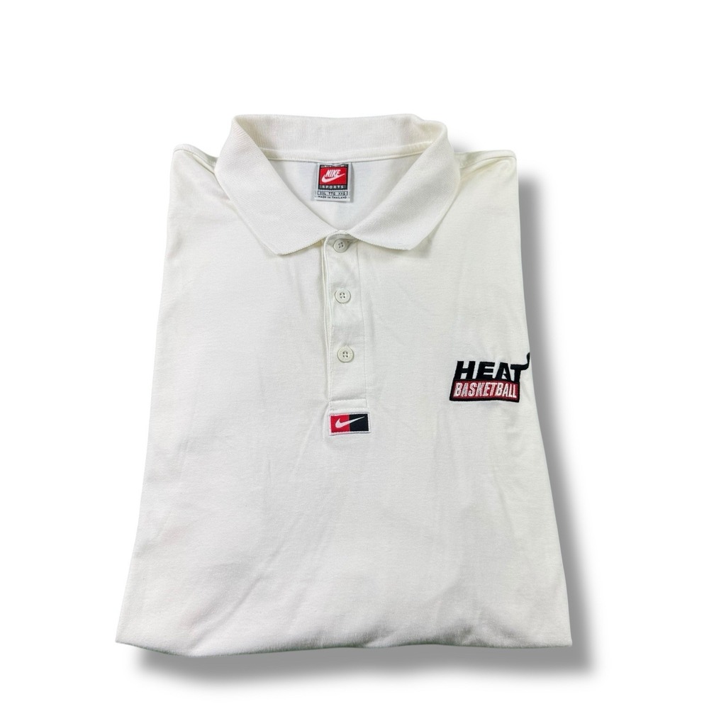 VTG 1990s Nike NBA Miami Heat White Dri-Fit Swoosh Polo Shirt Mens Sz 2XL Rare